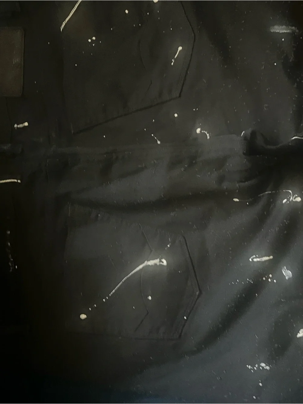 Cult of Individuality Black Jean Shorts with White Paint Splatter